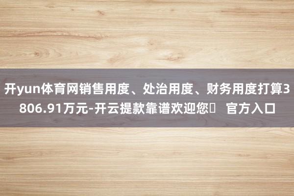 开yun体育网销售用度、处治用度、财务用度打算3806.91万元-开云提款靠谱欢迎您✅ 官方入口